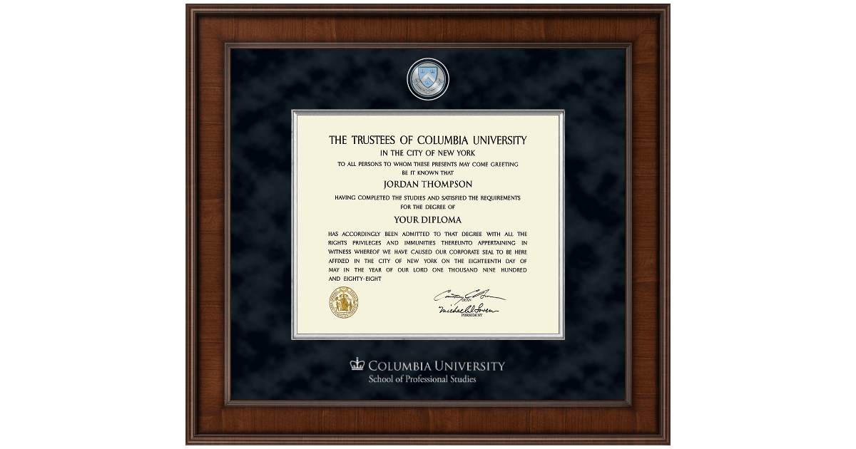 Columbia School of Professional Studies Diploma Frames