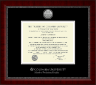 Columbia University Silver Engraved Medallion Certificate Frame in Sutton