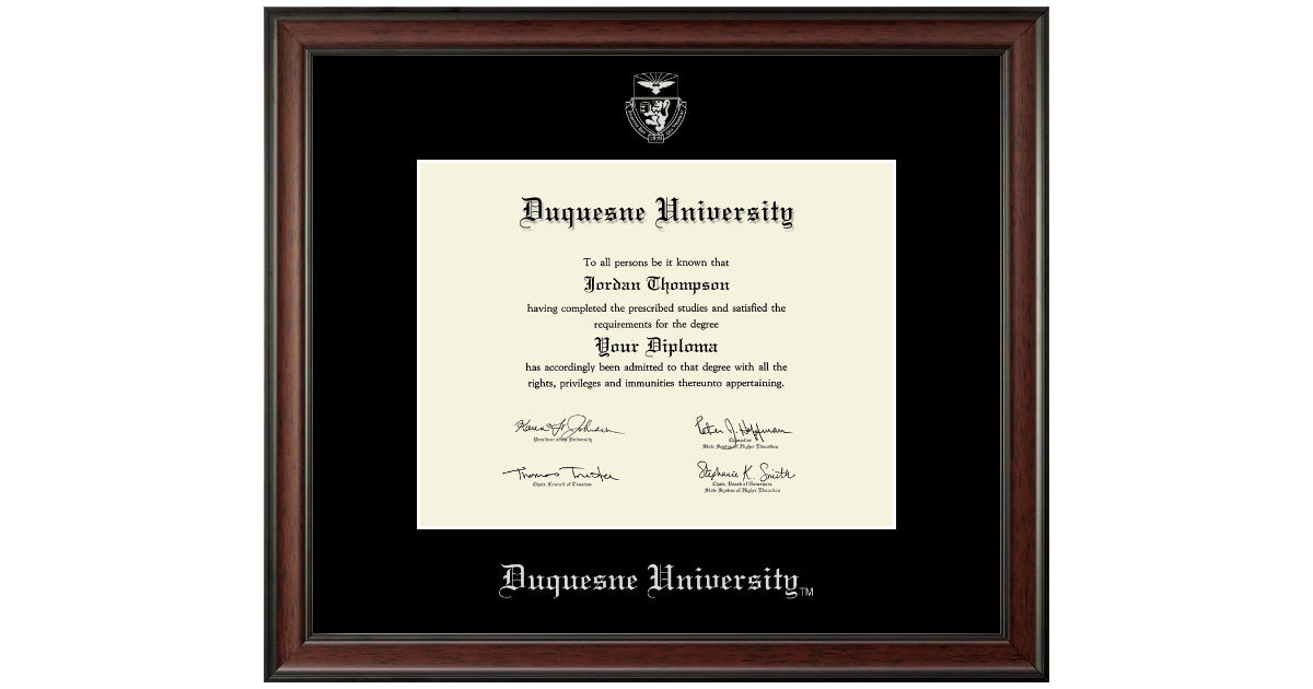 Silver Embossed Diploma Frame in Studio Duquesne University Item