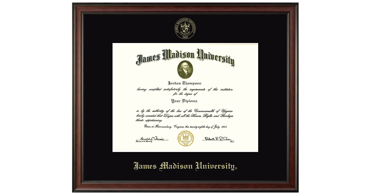 Gold Embossed Diploma Frame in Studio James Madison University Item