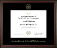 American Institute of Certified Public Accountants Gold Embossed Certificate Frame in Studio