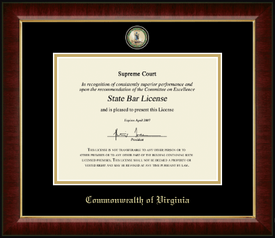 Commonwealth of Virginia certificate frame - Masterpiece Medallion Certificate Frame in Murano