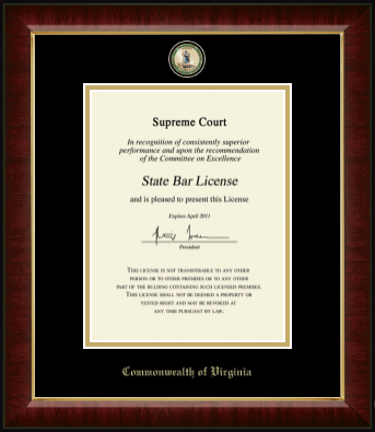 Commonwealth of Virginia certificate frame - Masterpiece Medallion Certificate Frame in Murano