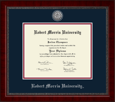 Robert Morris University in Pennsylvania diploma frame - Silver Engraved Medallion Diploma Frame in Sutton
