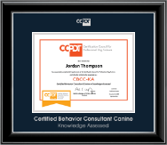 Certification Council for Professional Dog Trainers Silver Embossed CBCC-KA Certificate Frame in Onyx Silver