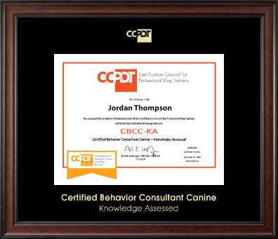 Certification Council for Professional Dog Trainers certificate frame - Gold Embossed CBCC-KA Certificate Frame in Studio