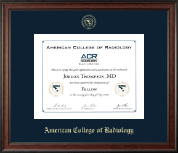 American College of Radiology Gold Embossed Certificate Frame in Studio