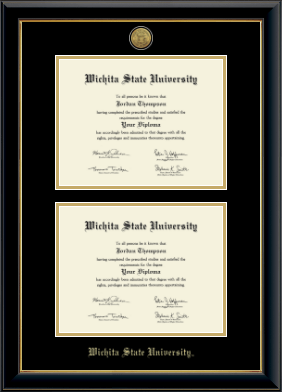 Wichita State University diploma frame - Gold Engraved Double Diploma Frame in Onyx Gold
