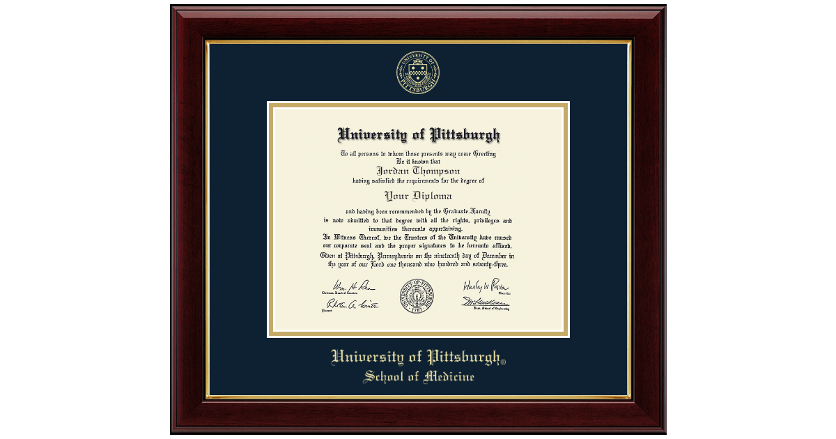 Gold Embossed Diploma Frame in Gallery University of Pittsburgh Item