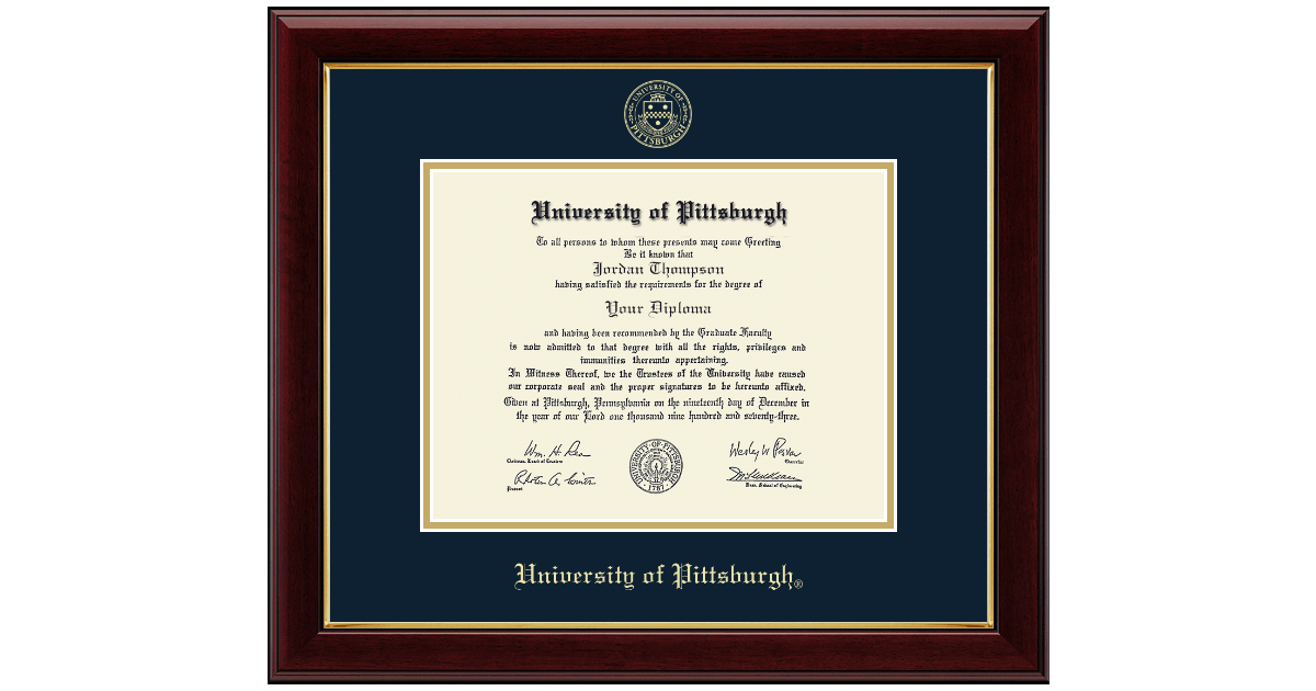 Gold Embossed Diploma Frame in Gallery University of Pittsburgh Item