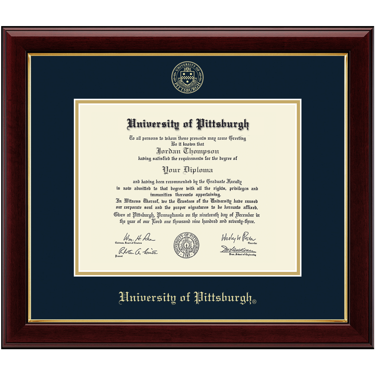Gold Embossed Diploma Frame in Gallery University of Pittsburgh Item