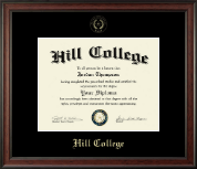 Hill College Gold Embossed Diploma Frame in Studio