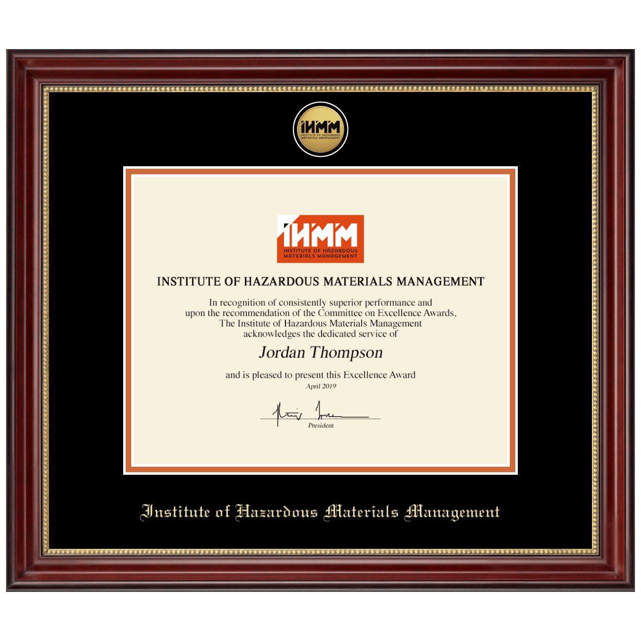 Institute of Hazardous Materials Management Certificate Frames