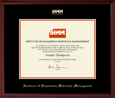 Institute of Hazardous Materials Management certificate frame - Gold Embossed Certificate Frame in Camby