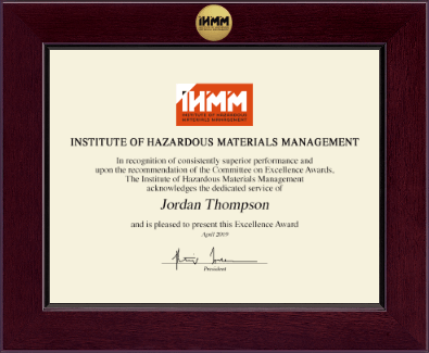 Institute of Hazardous Materials Management certificate frame - Century Gold Engraved Certificate Frame in Cordova