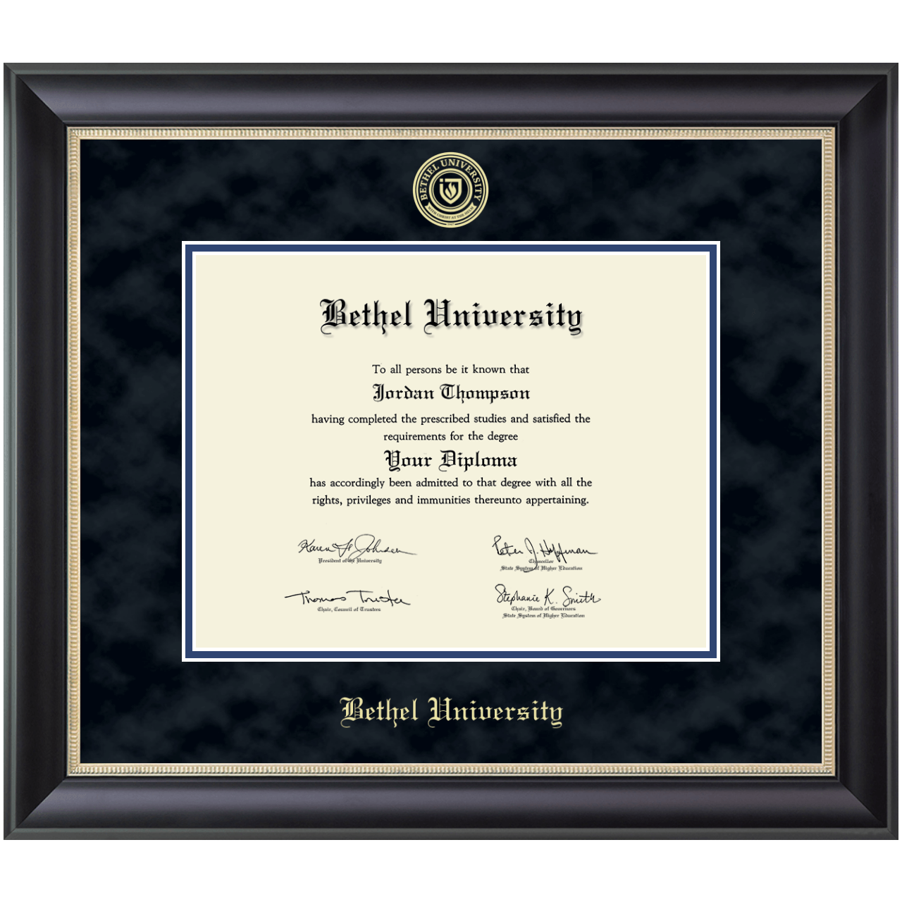 Gold Embossed Diploma Frame in Noir Bethel University Indiana Item
