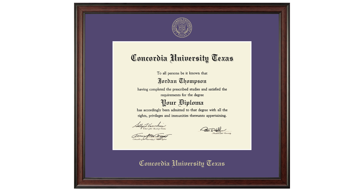 Gold Embossed Diploma Frame in Studio Concordia University Texas Item