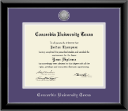 Concordia University Texas diploma frame - Silver Engraved Medallion Diploma Frame in Onyx Silver