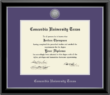 Concordia University Texas diploma frame - Silver Engraved Medallion Diploma Frame in Onyx Silver