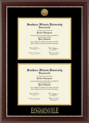 Southern Illinois University at Edwardsville diploma frame - Gold Engraved Double Diploma Medallion Frame in Chateau