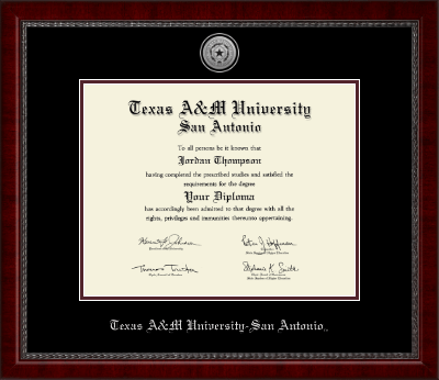 Texas A&M University at San Antonio diploma frame - Silver Engraved Medallion Diploma Frame in Sutton