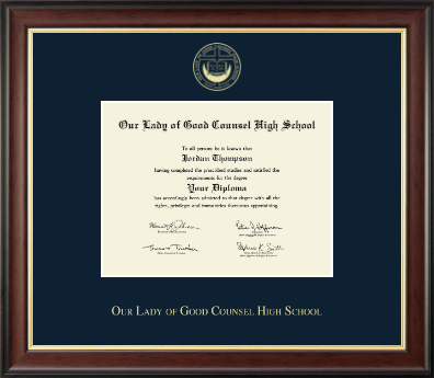 Our Lady of Good Counsel High School diploma frame - Gold Embossed Diploma Frame in Studio Gold