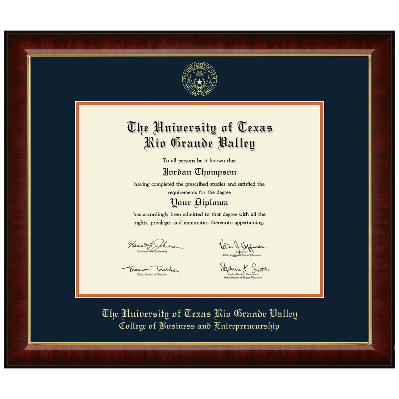 Gold Embossed Diploma Frame in Murano The University of Texas Rio Grande Valley Item 348049TRS