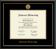 Anderson University in South Carolina Gold Engraved Medallion Diploma Frame in Onyx Gold
