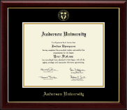 Anderson University in South Carolina Gold Embossed Diploma Frame in Gallery