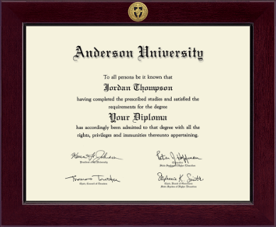 Anderson University in South Carolina diploma frame - Century Gold Engraved Diploma Frame in Cordova