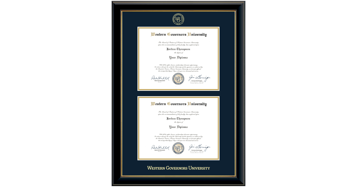 Double Diploma Frame in Onyx Gold Western Governors University Item