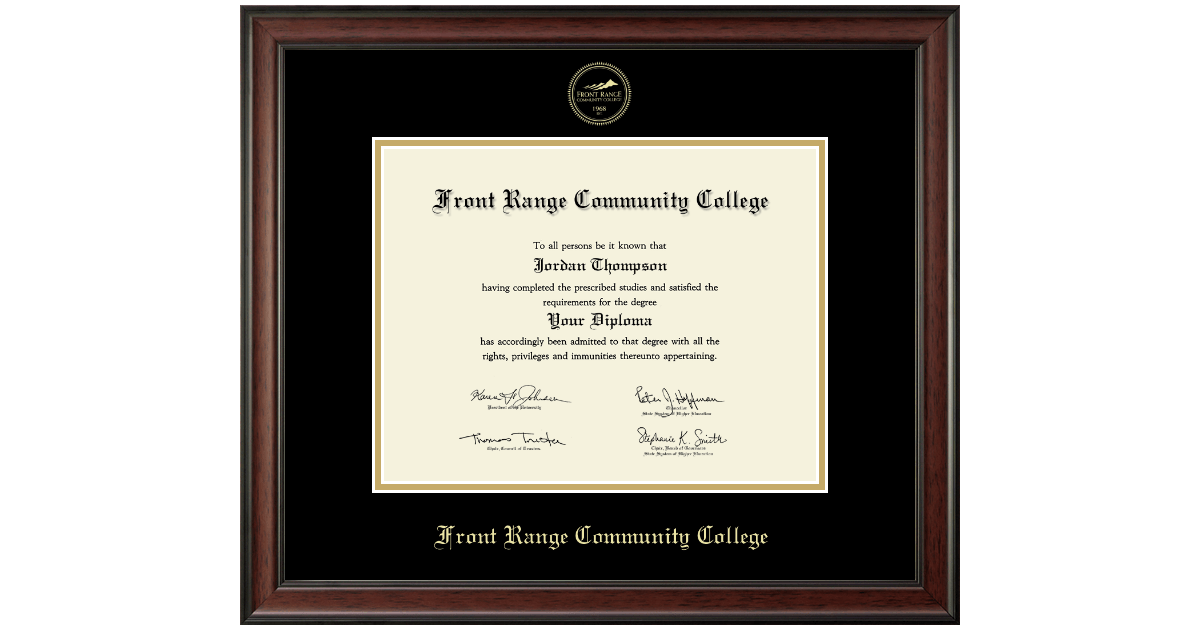 Gold Embossed Diploma Frame in Studio Front Range Community College