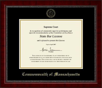 Commonwealth of Massachusetts certificate frame - Gold Embossed Certificate Frame in Sutton
