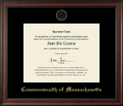 Commonwealth of Massachusetts Gold Embossed Certificate Frame in Studio