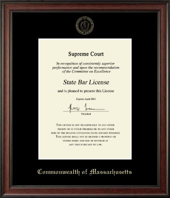 Commonwealth of Massachusetts certificate frame - Gold Embossed Certificate Frame in Studio