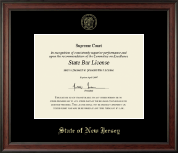State of New Jersey Gold Embossed Certificate Frame in Studio