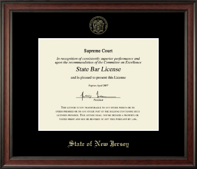 State of New Jersey certificate frame - Gold Embossed Certificate Frame in Studio