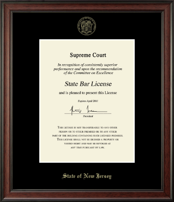 State of New Jersey certificate frame - Gold Embossed Certificate Frame in Studio
