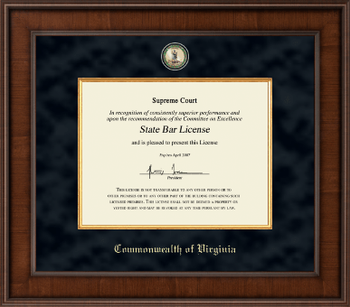 Commonwealth of Virginia certificate frame - Presidential Masterpiece Certificate Frame in Madison