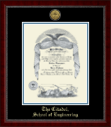 The Citadel The Military College of South Carolina diploma frame - Gold Engraved Medallion Diploma Frame in Sutton