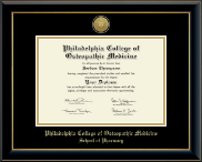 Philadelphia College of Osteopathic Medicine diploma frame - Gold Engraved Medallion Diploma Frame in Onyx Gold