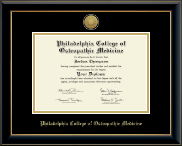 Philadelphia College of Osteopathic Medicine diploma frame - Gold Engraved Medallion Diploma Frame in Onyx Gold