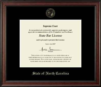 State of North Carolina certificate frame - Gold Embossed Certificate Frame in Studio