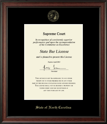 State of North Carolina certificate frame - Gold Embossed Certificate Frame in Studio