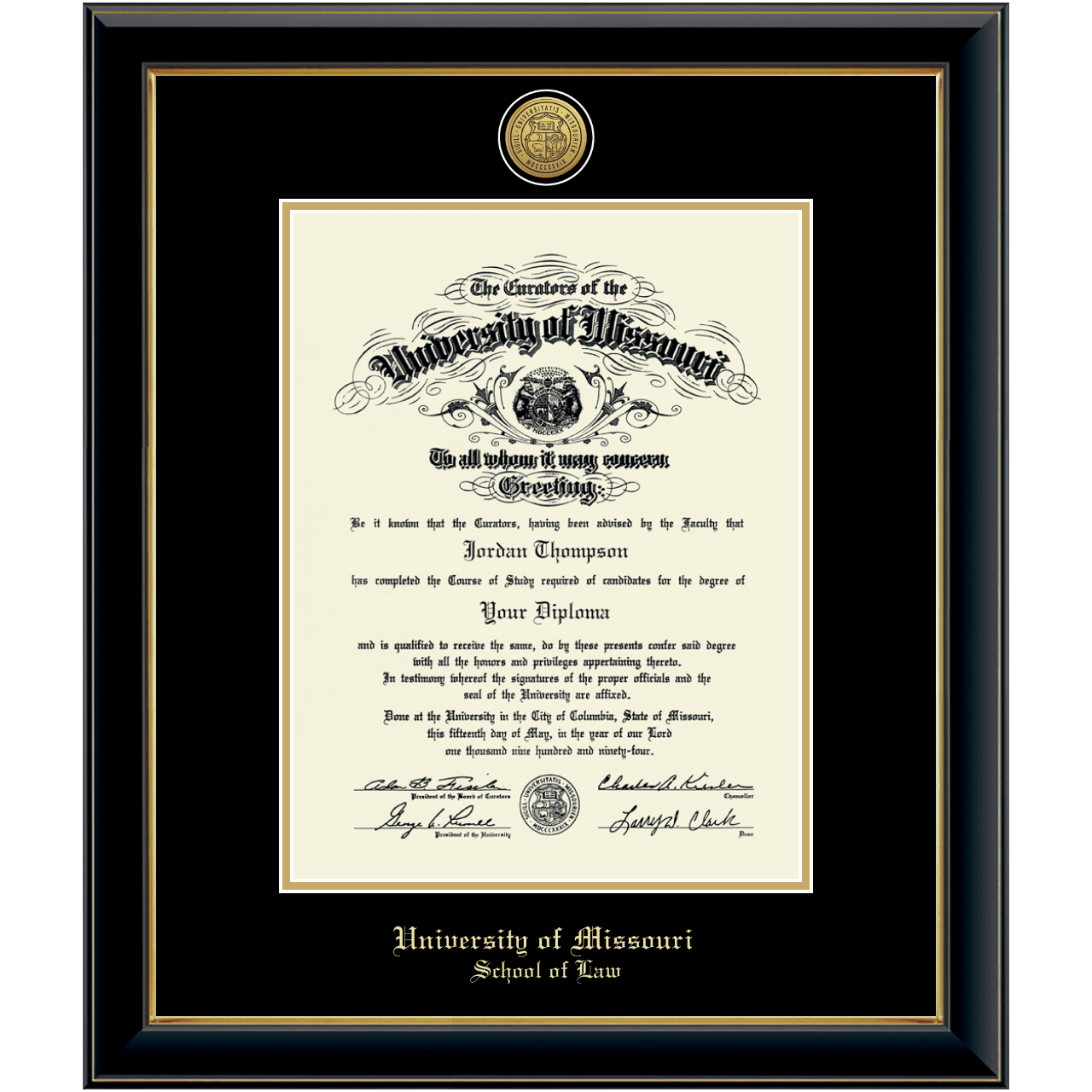 Gold Engraved Medallion Diploma Frame in Onyx Gold University of