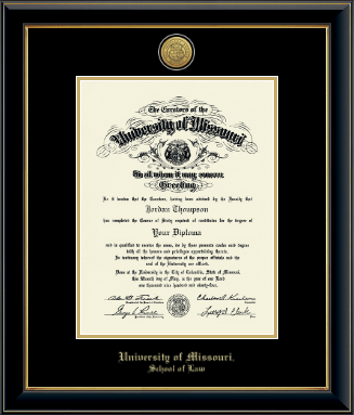 University of Missouri Columbia diploma frame - Gold Engraved Medallion Diploma Frame in Onyx Gold