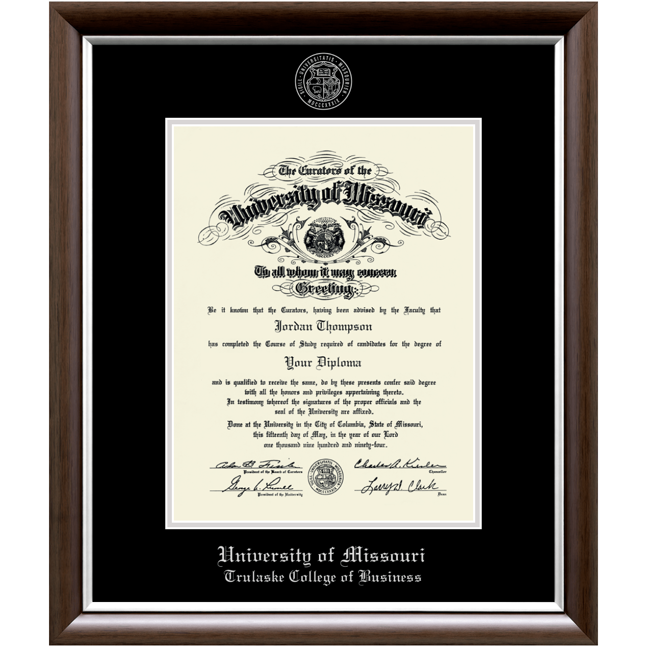 Silver Embossed Diploma Frame in Devonshire University of Missouri