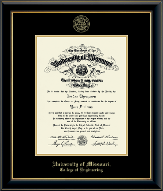 University of Missouri Columbia diploma frame - Gold Embossed Diploma Frame in Onyx Gold