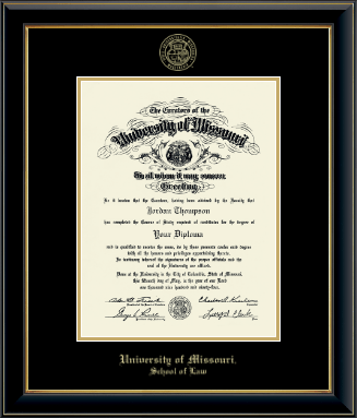 University of Missouri Columbia diploma frame - Gold Embossed Diploma Frame in Onyx Gold