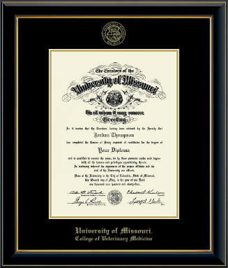 University of Missouri Columbia diploma frame - Gold Embossed Diploma Frame in Onyx Gold